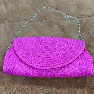 Vibrant Pink Woven Crossbody Bag